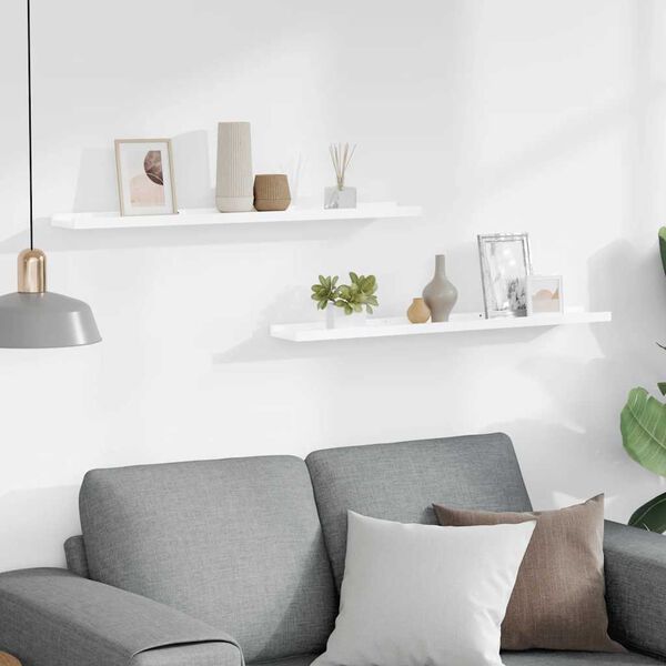 vidaXL Sein&auml;hyllyt 2 kpl korkeakiilto valkoinen 80x9x3 cm