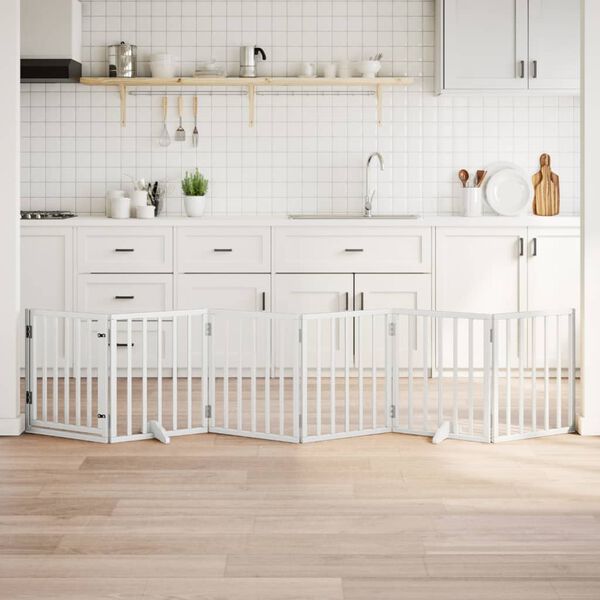 vidaXL Koiraportti kokoontaittuva 6 paneelia valk. 300 cm poppelipuu