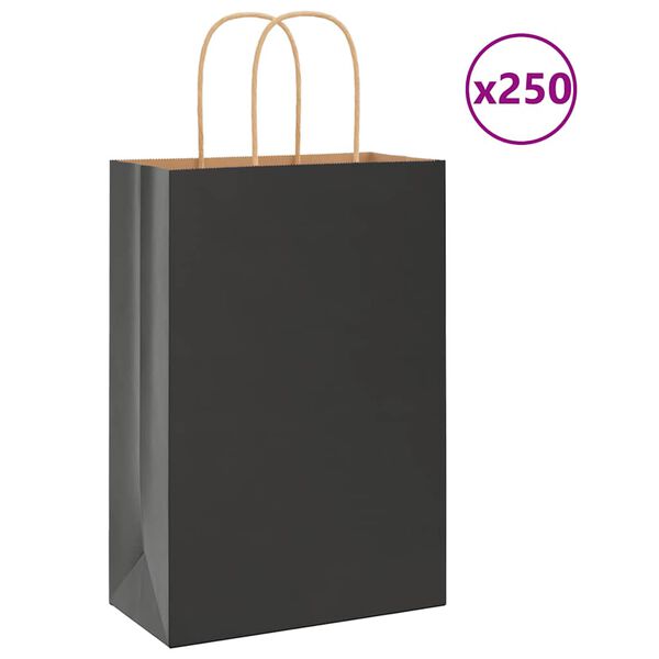 vidaXL Paperikassit 250 kpl kahvoilla musta 21x11x31 cm