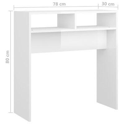 vidaXL Konsolipöytä korkeakiilto valkoinen 78x30x80 cm lastulevy