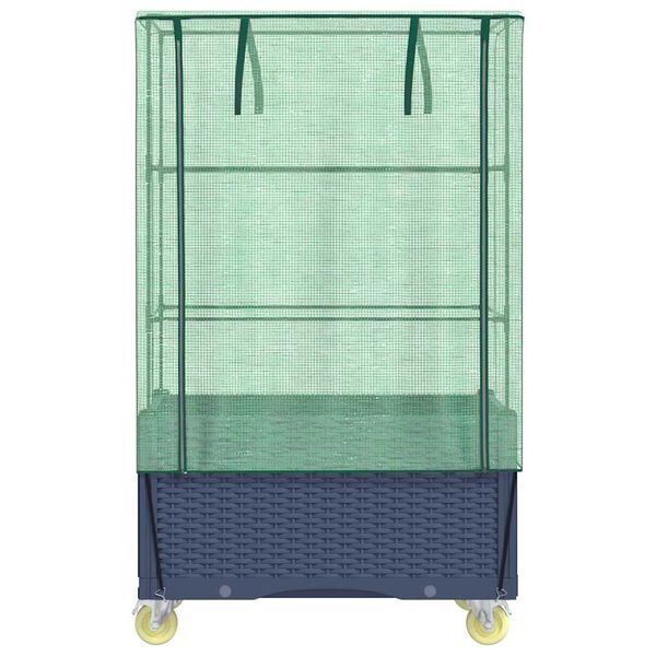 vidaXL Kukkalaatikko suoja ja pyörät rottinkityyli 80x50x182 cm