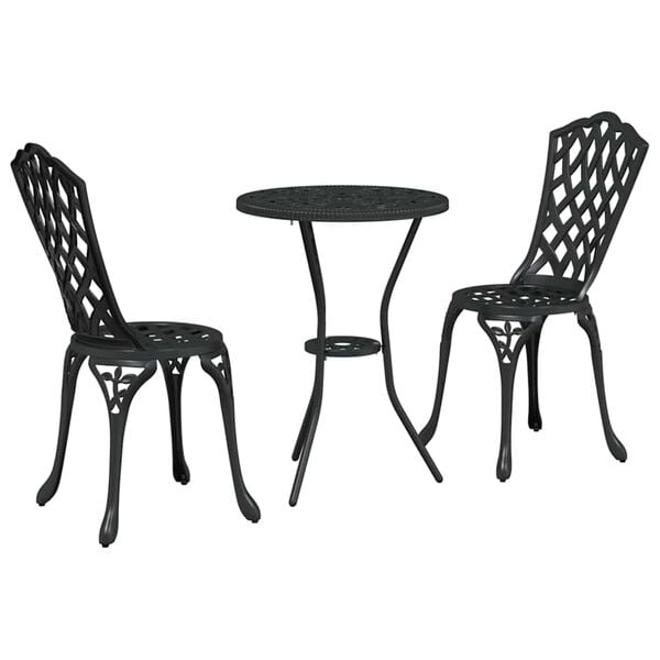 vidaXL Puutarhan Bistro Set 3 pcs Musta Alumiini
