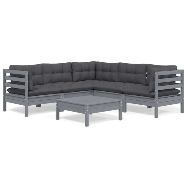 vidaXL 6-osainen Puutarhasohvasarja tyynyill&auml; harmaat t&auml;ysi m&auml;nty
