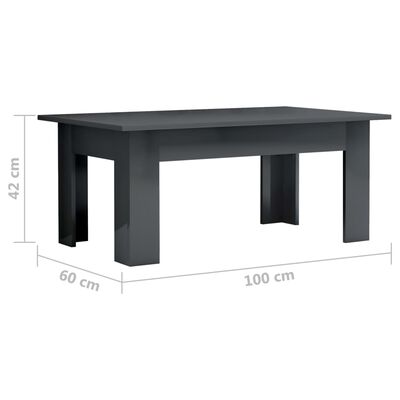 vidaXL Sohvapöytä korkeakiilto harmaa 100x60x42 cm lastulevy