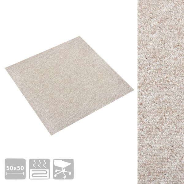 vidaXL Tekstiililaatta 20 kpl 5 m² 50x50 cm vaalea beige