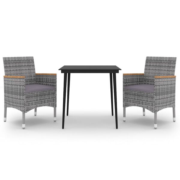 vidaXL 3-osainen Ulkoruokaryhm&auml; tyynyill&auml; polyrottinki ja lasi