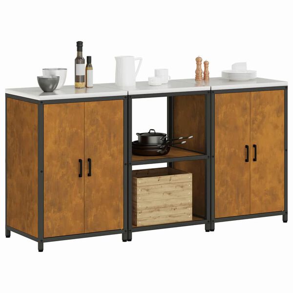 vidaXL Keittiön säilytyssarja hyllyllä ovella 3 pcs Ruosteinen Teräs