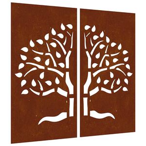 vidaXL Puutarhasein&auml;koristeet 2 kpl 105x55 cm corten ter&auml;s puukuvio