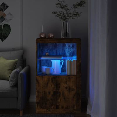 vidaXL Sivukaappi LED-valoilla savutammi tekninen puu