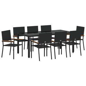 vidaXL Piharuokailu setti 9 kpl Musta polyrottinki