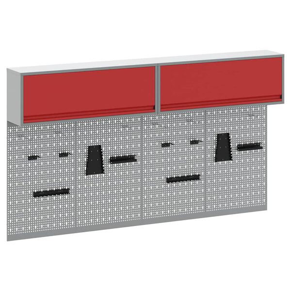 vidaXL Ty&ouml;kalukaappi ja pegboard-setti hyllyll&auml; 6 pcs Punainen