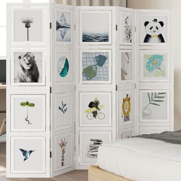 vidaXL 5-Paneelinen tilanjakaja valkoinen täysi keisaripuu