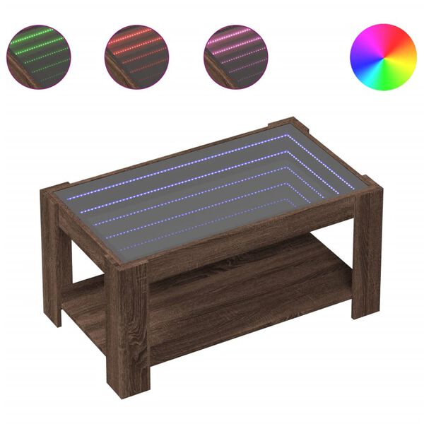 vidaXL Sohvapöytä LED-valoilla ruskea tammi 93x53x45 cm tekninen puu