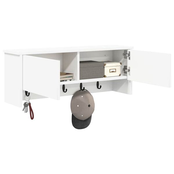 vidaXL Sein&auml;lle asennettava takkihylly Valkoinen 80 x 20 x 30 cm