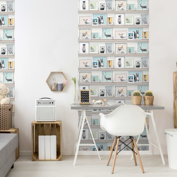 422371 DUTCH WALLCOVERINGS Wallpaper Animal Photo Frames Multicolour L325-01