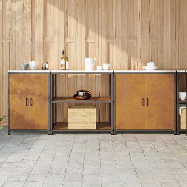 vidaXL Keitti&ouml;n s&auml;ilytyssarja hyllyll&auml; 3 pcs Ruosteinen Kulunut Ter&auml;s