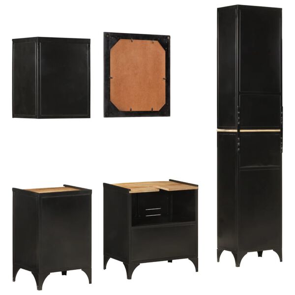 vidaXL 5-osainen Kylpyhuoneen kalustesarja rauta ja t&auml;ysi mangopuu