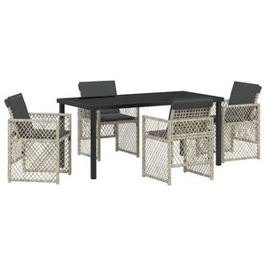 vidaXL Piharuokailu setti 5 pcs Vaaleanharmaa polyrottinki