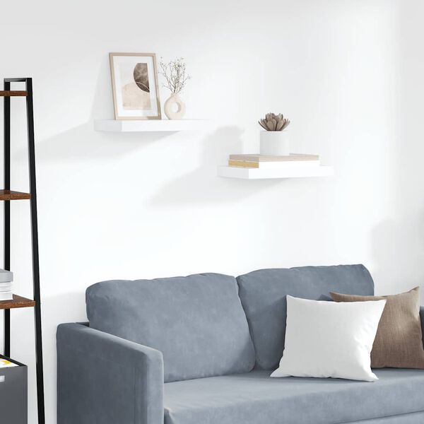 vidaXL Kelluvat sein&auml;hyllyt 2 kpl valkoinen 40x23x3,8 cm MDF