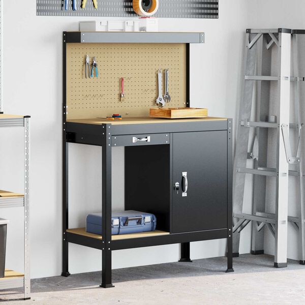 vidaXL Ty&ouml;p&ouml;yd&auml;t laatikon kanssa Musta 90 x 49 x 141 cm Tekninen puu