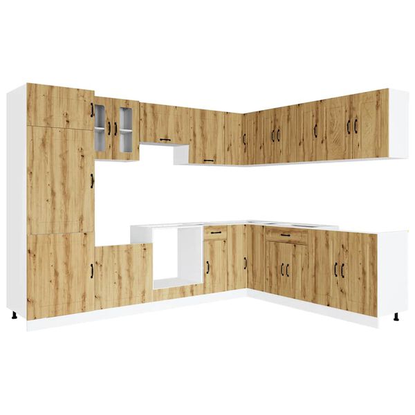 vidaXL 14-osainen keitti&ouml;kaappisarja Kalmar k&auml;sity&ouml;l&auml;inen tammi