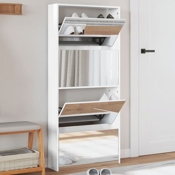 vidaXL Kenk&auml;kaappi peilill&auml; 4 tasoa korkeakiilto valk. 63x17x134 cm