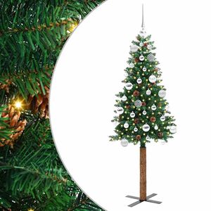 vidaXL Kapea joulupuu jalustalla Vihre&auml; 150 cm PVC ja massiivipet&auml;j&auml;