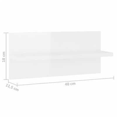 vidaXL Seinähyllyt 2 kpl korkeakiilto valkoinen 40x11,5x18 cm
