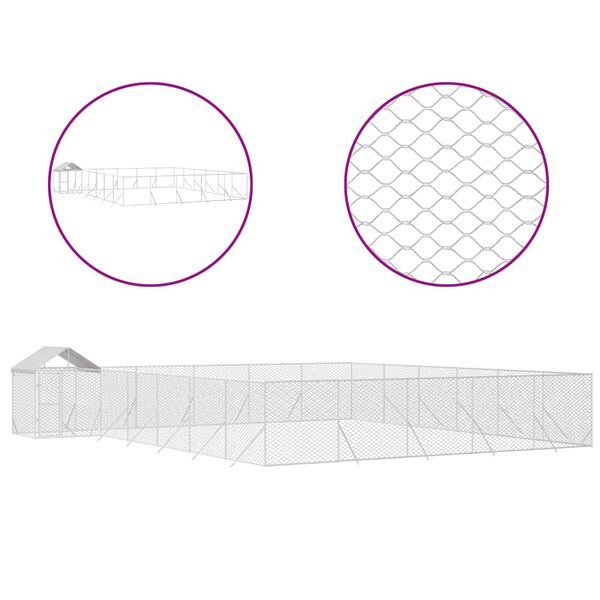 vidaXL Koiran ulkohäkki katolla hopea 12x12x2,5 m galvanoitu teräs