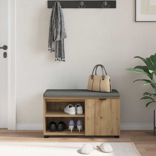 vidaXL Halli penkki tyynyll&auml; hyllyll&auml; Artisan Tammi 80 x 38 x 46 cm