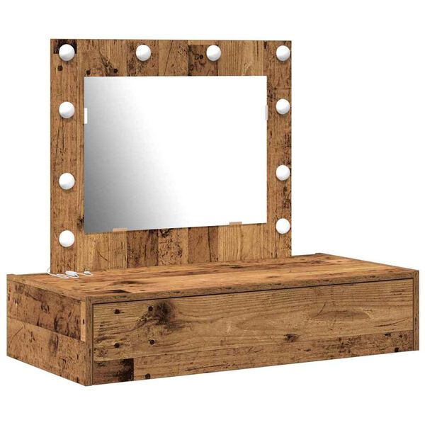 vidaXL Meikkip&ouml;yt&auml; peilivalot Ruskea 83 x 40 x 70 cm Tekninen puu