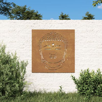 vidaXL Puutarhaseinäkoriste 55x55 cm corten teräs Buddhan pääkuvio