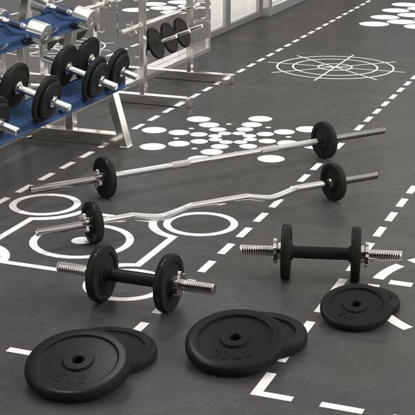 vidaXL Painonnostotanko ja k&auml;sipainosarja levyill&auml; 90 kg valurauta