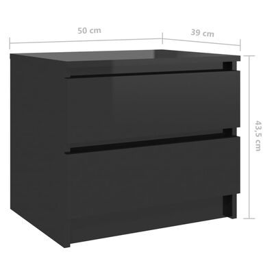 vidaXL Yöpöytä korkeakiilto musta 50x39x43,5 cm lastulevy