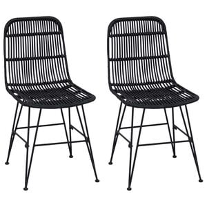 vidaXL Ruokatuoli 2 kpl Rattan ja Ter&auml;s Musta 41 x 55 x 85 cm