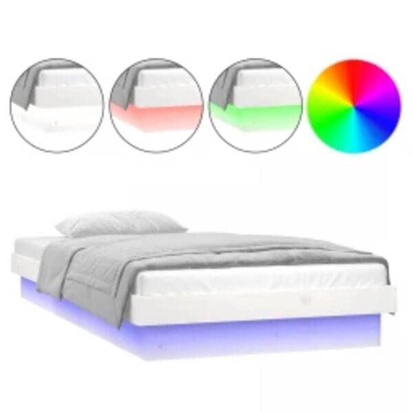 vidaXL S&auml;ngynrunko LED-valoilla valkoinen 90x200 cm t&auml;ysi puu