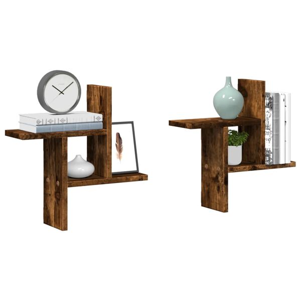 vidaXL Sein&auml;hyllyt 2 kpl savutammi 38x12x38 cm tekninen puu