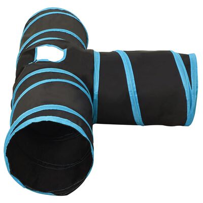 vidaXL Kissatunneli 3-suuntainen musta ja sininen 90 cm polyesteri