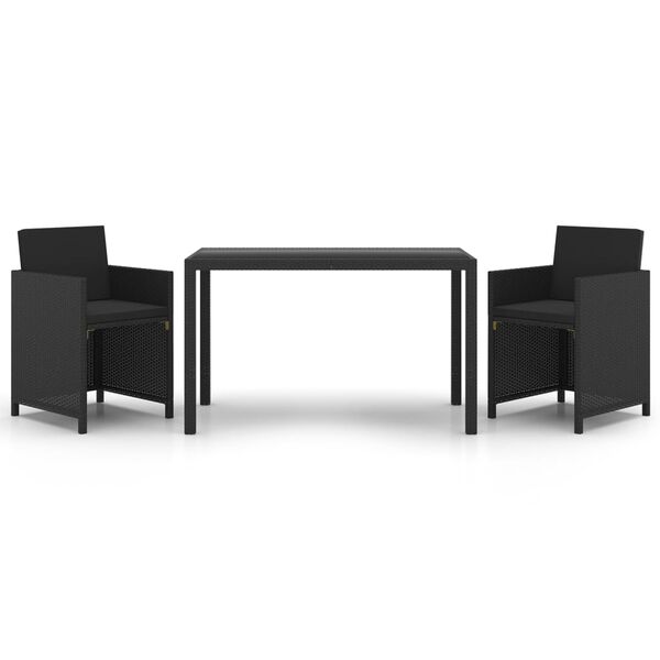 vidaXL 3-osainen Puutarharuokailuryhm&auml; tyynyill&auml; polyrottinki musta