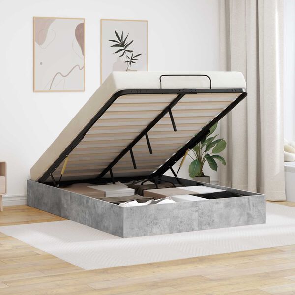 vidaXL Ottoman S&auml;ngyn Runko Betoni Harmaa 5FT King Size K&auml;sitelty puu