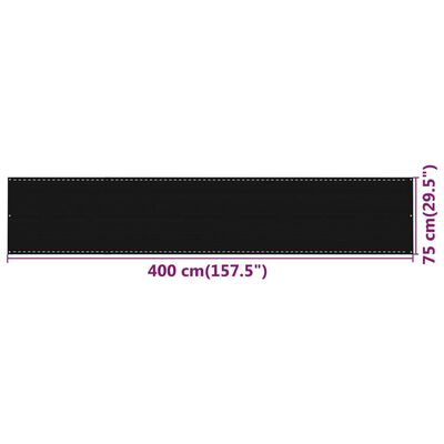 vidaXL Parvekkeen suoja musta 75x400 cm HDPE