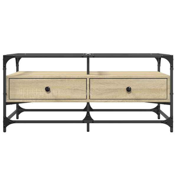vidaXL Sohvapöytä lasinen pöytälevy Sonoma-tammi 98,5x50x45 cm teräs