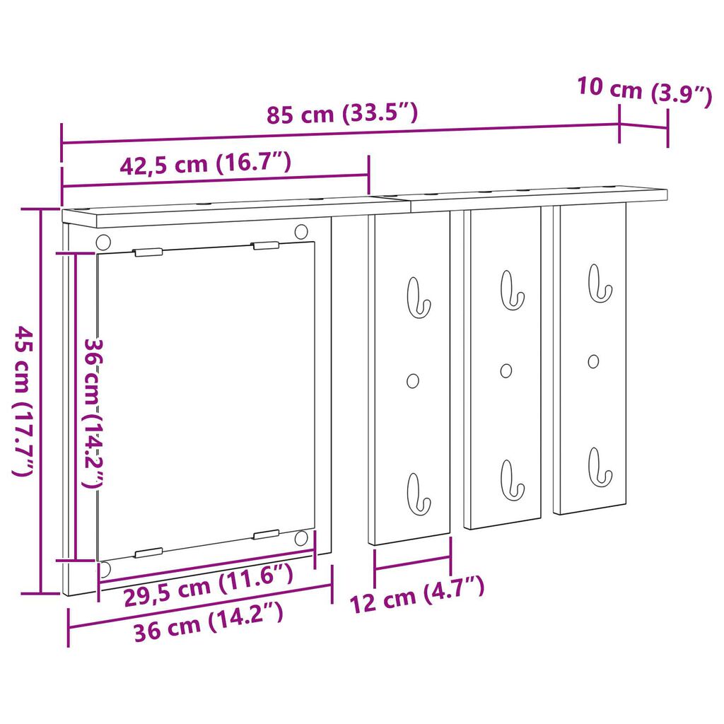 vidaXL Seinälle asennettava takkihylly Savutammi 85 x 10 x 45 cm