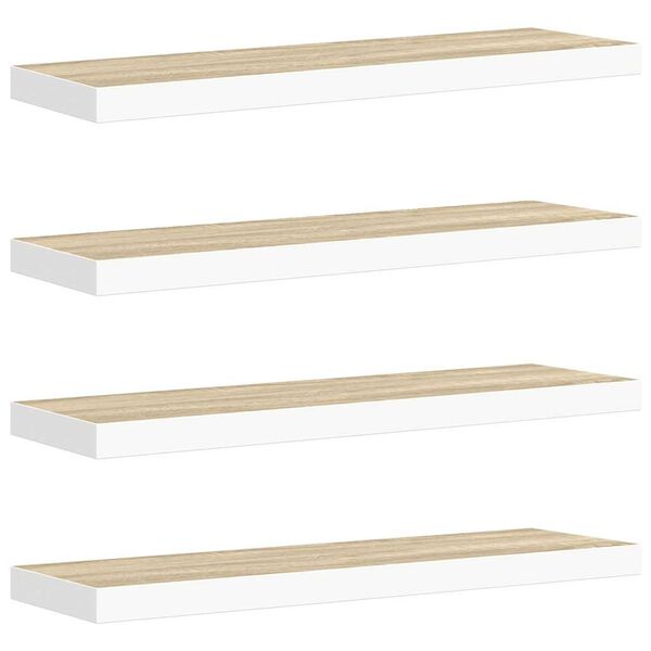 vidaXL Kelluvat sein&auml;hyllyt 4 kpl tammi ja valkoinen 80x23,5x3,8cm MDF