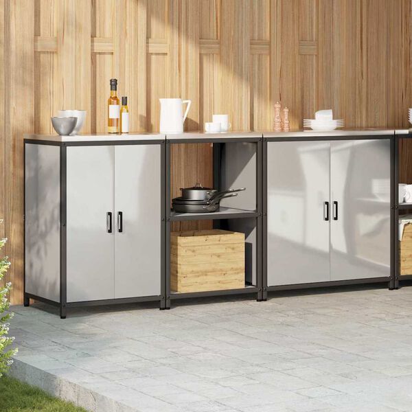 vidaXL Keitti&ouml;n s&auml;ilytyssarja hyllyll&auml; 3 pcs Hopea Galvanoitu ter&auml;s