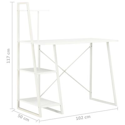 vidaXL Työpöytä hyllyillä valkoinen 102x50x117 cm