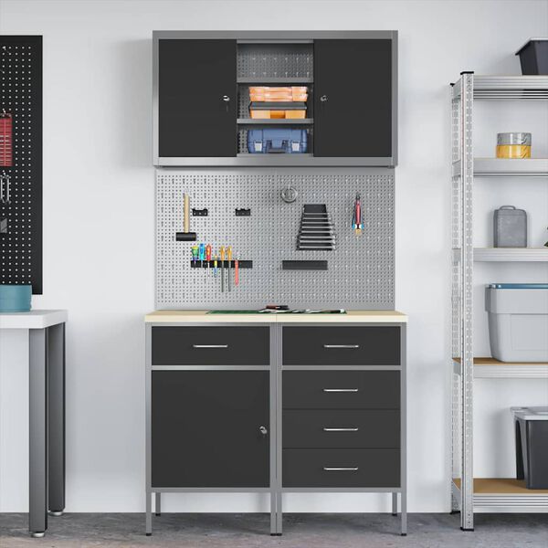 vidaXL Ty&ouml;p&ouml;yt&auml;kaappisarja laatikon kanssa hyllyll&auml; 5 pcs Musta