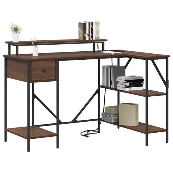 vidaXL P&ouml;yt&auml; hyllyll&auml; Ruskea tammi 120 x 79 x 86,5 cm Tekninen puu