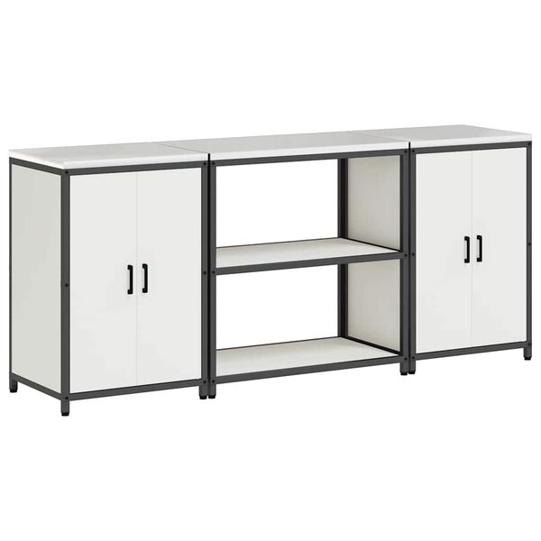 vidaXL Keitti&ouml;n s&auml;ilytyssarja 3 pcs Valkoinen Kylm&auml;valssattu ter&auml;s