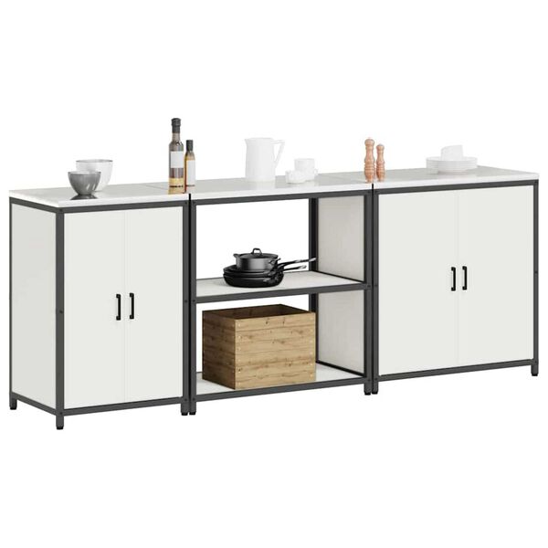 vidaXL Keitti&ouml;n s&auml;ilytyssarja hyllyll&auml; Muut 3 pcs Valkoinen Ter&auml;s